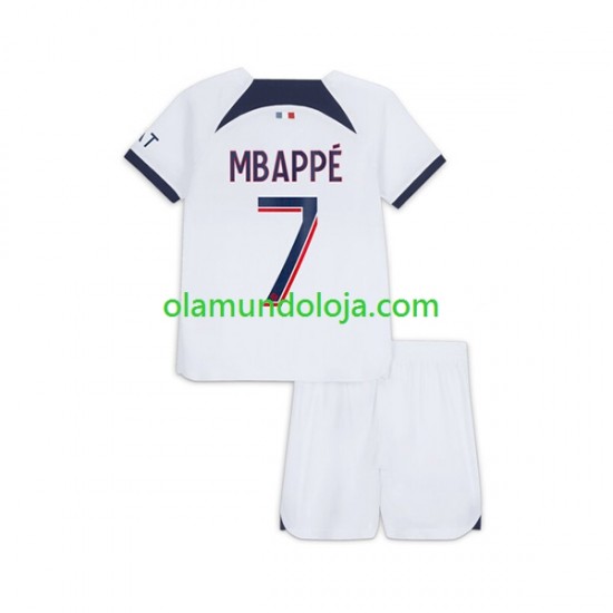 Camisola Paris Saint-Germain Mbappé Kylian 7 Criança Equipamento Segundo 2023-2024 Manga Curta